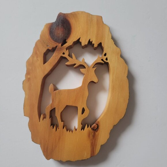 Handcrafted Wooden Deer Silhouette Wall Hanging Art Cabin Rustic - Picture 1 of 6